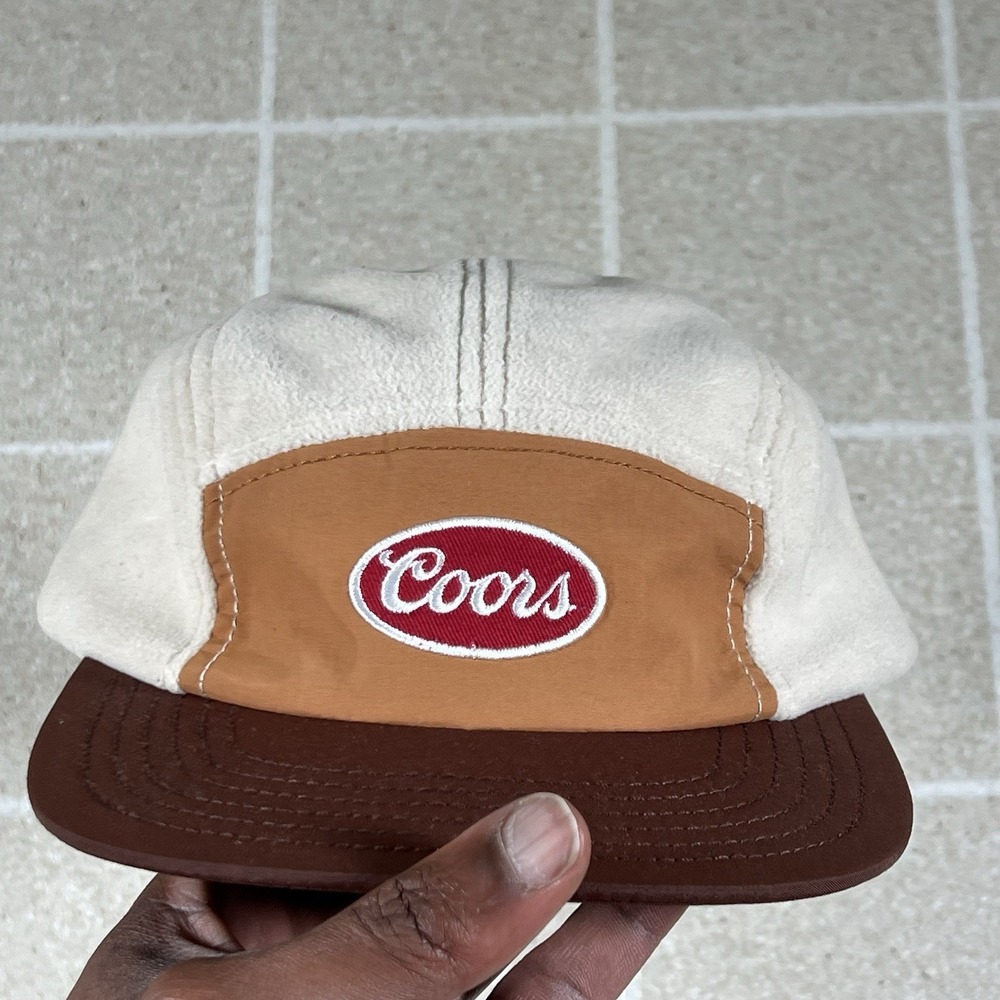 Coors Banquet Fleece Adjustable Strapback Hat Cap Cream Tan Brown Mad Engine